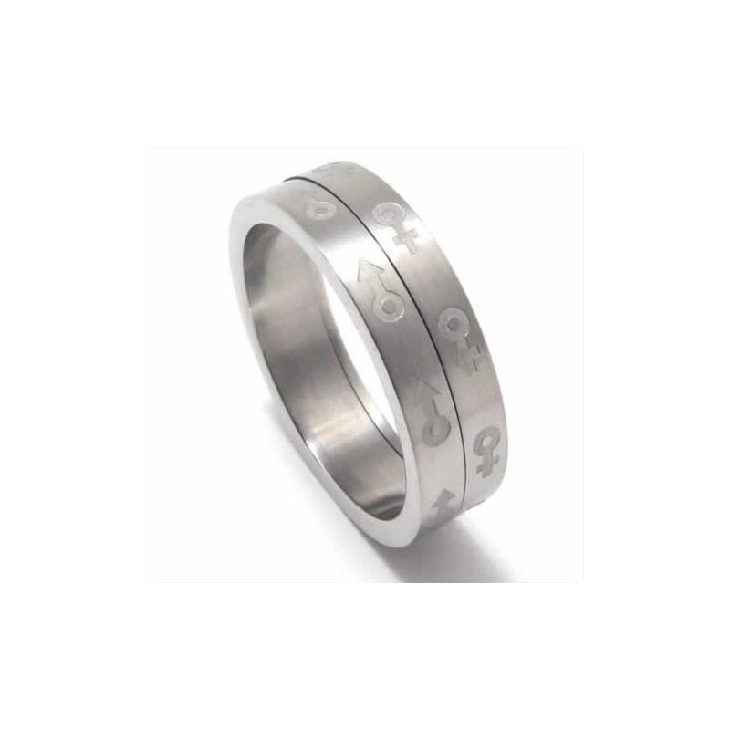 Anel De Titânio De 6 Mm Com Símbolo Sexual
