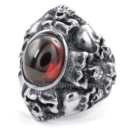 Anel De Caveira De Titânio Com Zircônia Vermelha