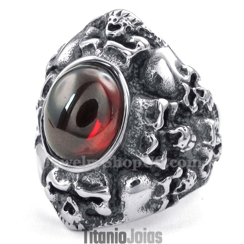 Anel De Caveira De Titânio Com Zircônia Vermelha Anel De Caveira De Titânio Com Zircônia Vermelha