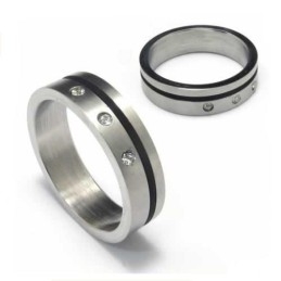 Anel De Titânio Com 5 Mm De Diamante E Faixa De Esmalte Preto