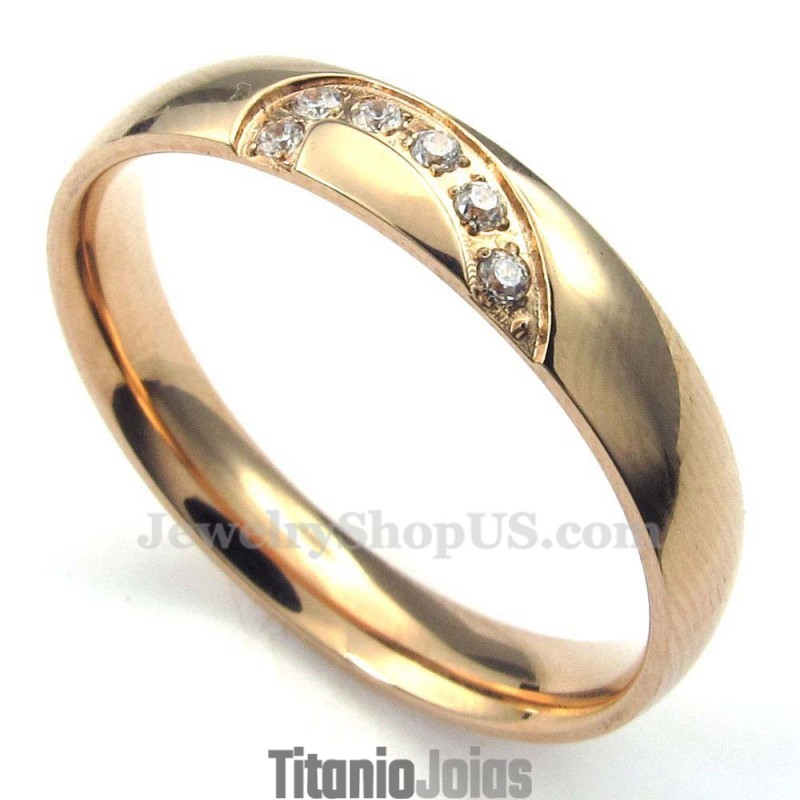 Anel De Coração De Titânio Dourado Com Zircônia Branca