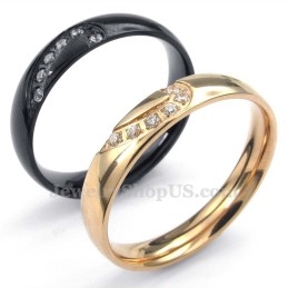 Anel De Coração De Titânio Dourado Com Zircônia Branca
