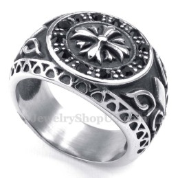 Anel De Titânio Com Strass Preto