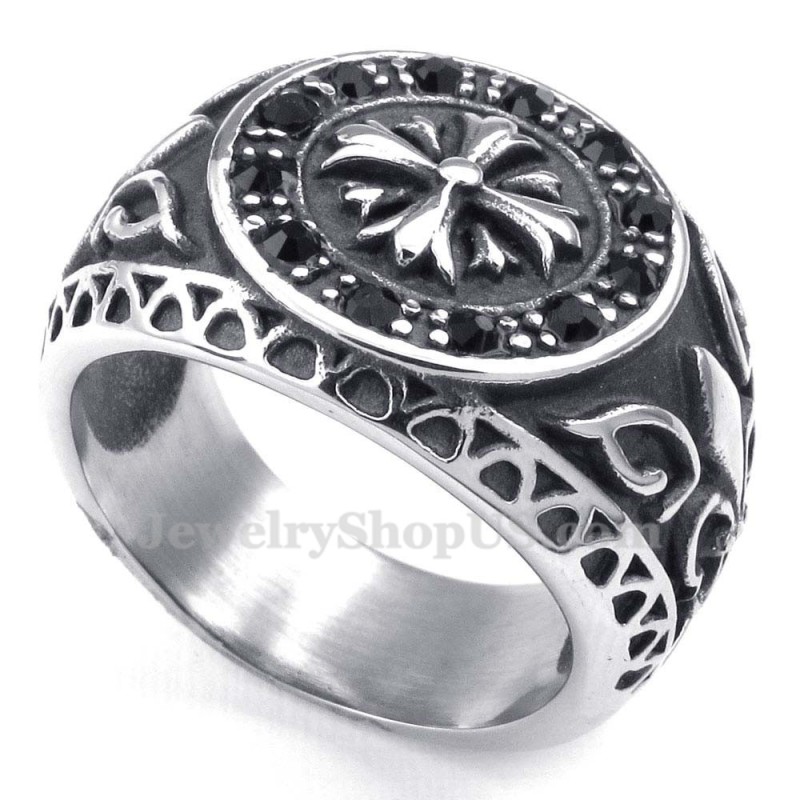 Anel De Titânio Com Strass Preto Anel De Titânio Com Strass Preto