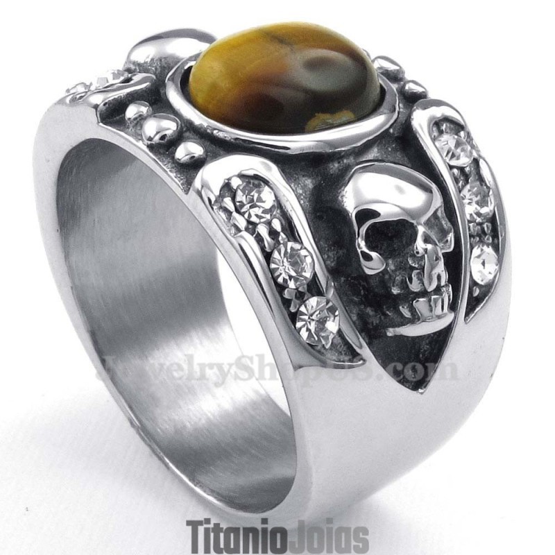 Anel De Caveira De Titânio Com Pedra Ornamental Anel De Caveira De Titânio Com Pedra Ornamental