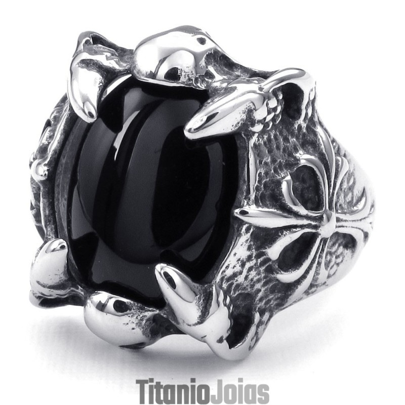 Anel De Ágata Negra De Titânio Incrustado Anel De Ágata Negra De Titânio Incrustado