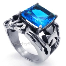 Anel De Titânio Com Pedra Ornamental Azul