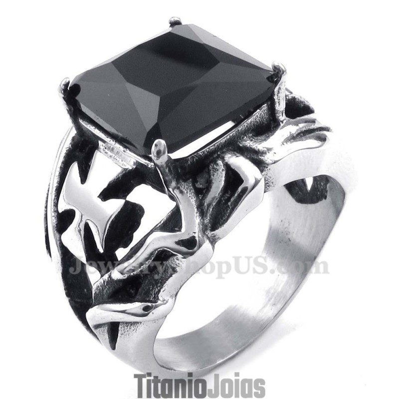Anel De Titânio Com Pedra Ornamental Preta Anel De Titânio Com Pedra Ornamental Preta