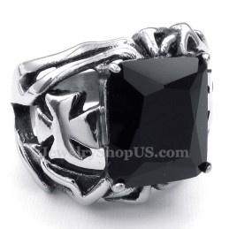 Anel De Titânio Com Pedra Ornamental Preta
