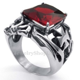 Anel De Titânio Com Pedra Ornamental Vermelha