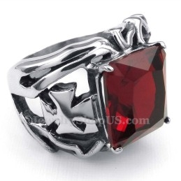 Anel De Titânio Com Pedra Ornamental Vermelha