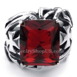 Anel De Titânio Com Pedra Ornamental Vermelha