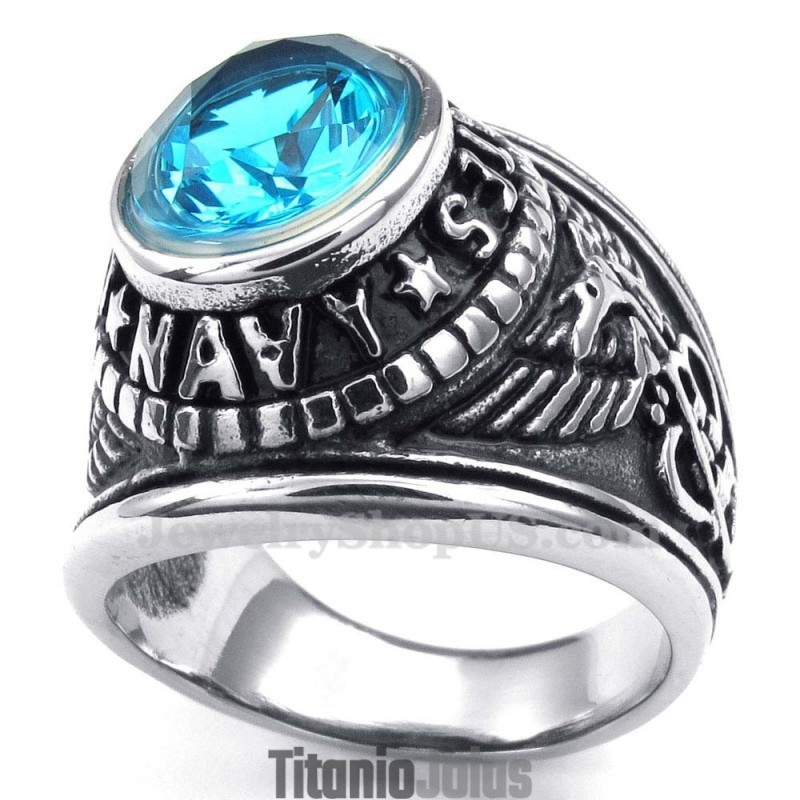 Anel De Titânio Com Zircônia Azul Anel De Titânio Com Zircônia Azul