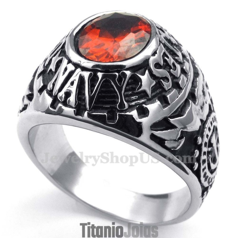 Anel De Titânio Com Zircônia Vermelha Incrustada Anel De Titânio Com Zircônia Vermelha Incrustada