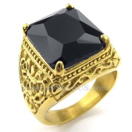 Anel De Titânio Dourado Com Zircônia Preta