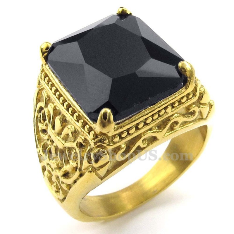 Anel De Titânio Dourado Com Zircônia Preta Anel De Titânio Dourado Com Zircônia Preta