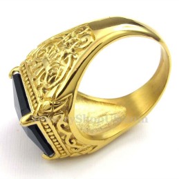 Anel De Titânio Dourado Com Zircônia Preta