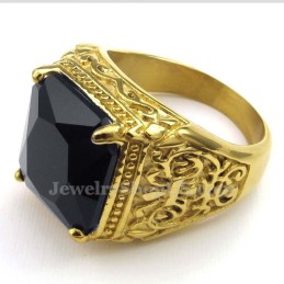 Anel De Titânio Dourado Com Zircônia Preta