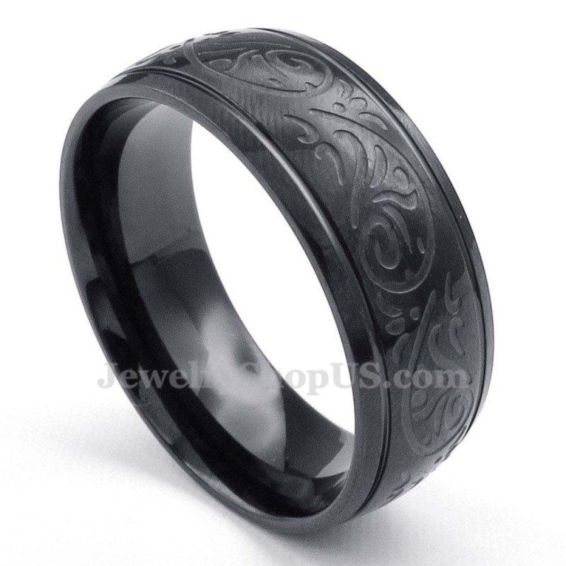 Anel Redondo De Titânio Preto Com Padrão De Corrosão Anel Redondo De Titânio Preto Com Padrão De Corrosão