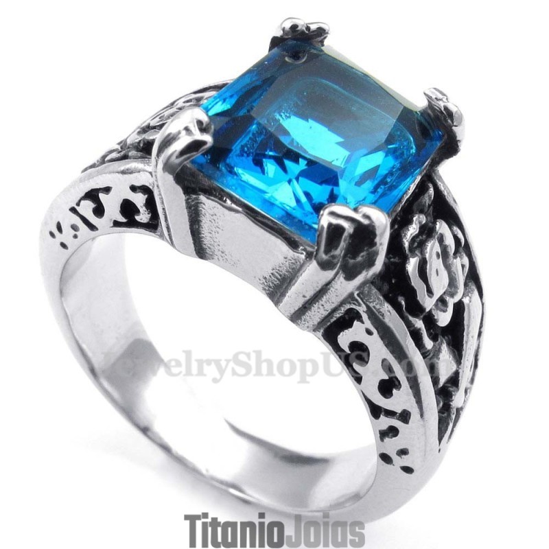 Anel De Titânio Com Zircônia Azul Anel De Titânio Com Zircônia Azul