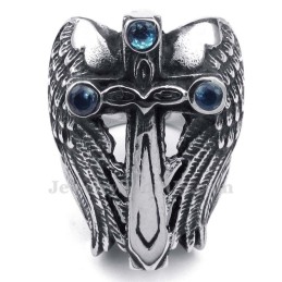 Anel De Asa Cruzada De Titânio Com Zircônia Azul