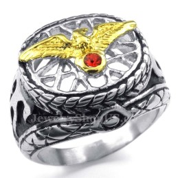 Anel De Águia De Ouro E Titânio Com Zircônia Vermelha