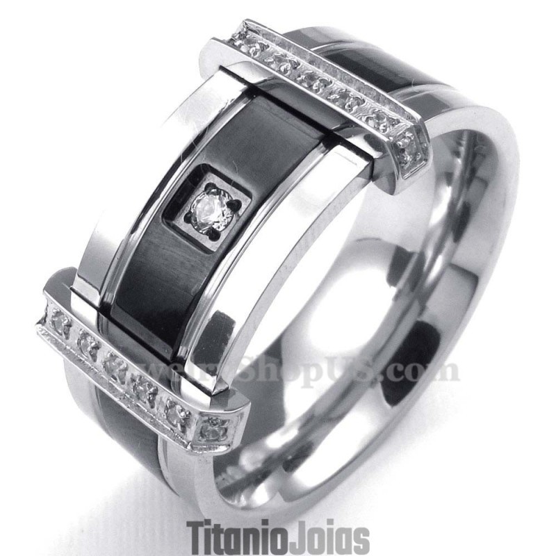 Anel Masculino De Titânio Com Strass Branco Anel Masculino De Titânio Com Strass Branco