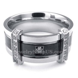 Anel Masculino De Titânio Com Strass Branco