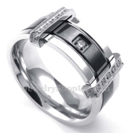 Anel Masculino De Titânio Com Strass Branco