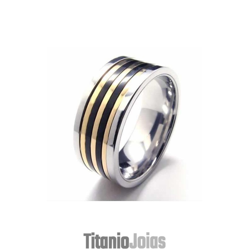 Anel De Corte Com Incrustações De Ouro E Titânio De 9 Mm Anel De Corte Com Incrustações De Ouro E Titânio De 9 Mm