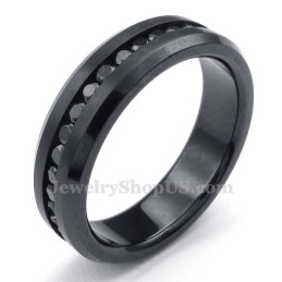 Anel De Titânio Preto Com Strass