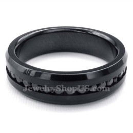 Anel De Titânio Preto Com Strass