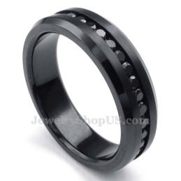 Anel De Titânio Preto Com Strass