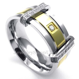 Anel De Titânio Dourado E Prateado Com Strass