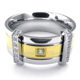 Anel De Titânio Dourado E Prateado Com Strass