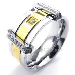 Anel De Titânio Dourado E Prateado Com Strass