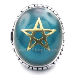Anel De Titânio Azul Com Estrela De Cinco Pontas Em Ouro