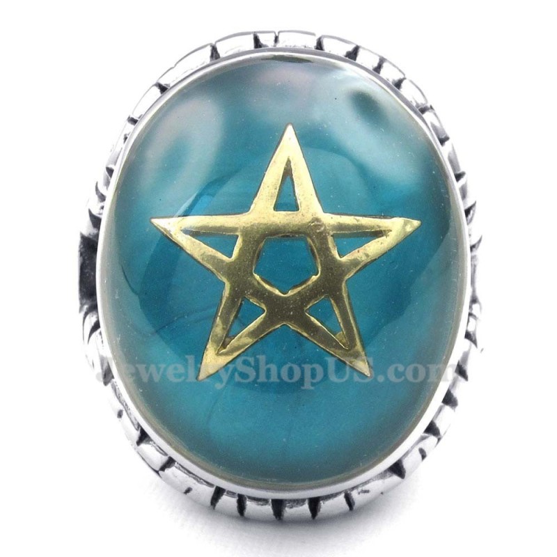 Anel De Titânio Azul Com Estrela De Cinco Pontas Em Ouro Anel De Titânio Azul Com Estrela De Cinco Pontas Em Ouro