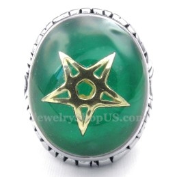 Anel De Titânio Verde Com Estrela De Cinco Pontas Em Ouro