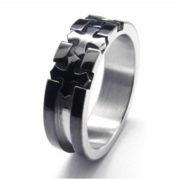 Anel De Titânio Preto De 6 Mm Com Incrustação De Cruz
