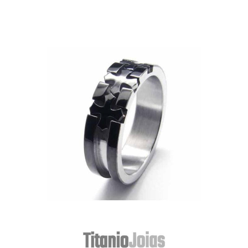 Anel De Titânio Preto De 6 Mm Com Incrustação De Cruz Anel De Titânio Preto De 6 Mm Com Incrustação De Cruz