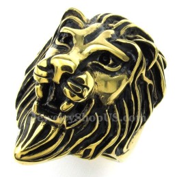 Anel De Cabeça De Leão Em Titânio Dourado