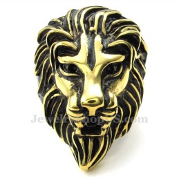 Anel De Cabeça De Leão Em Titânio Dourado
