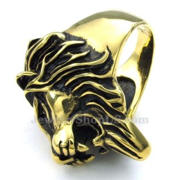Anel De Cabeça De Leão Em Titânio Dourado