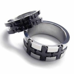 Anel De Titânio Preto De 6 Mm Com Incrustação De Cruz