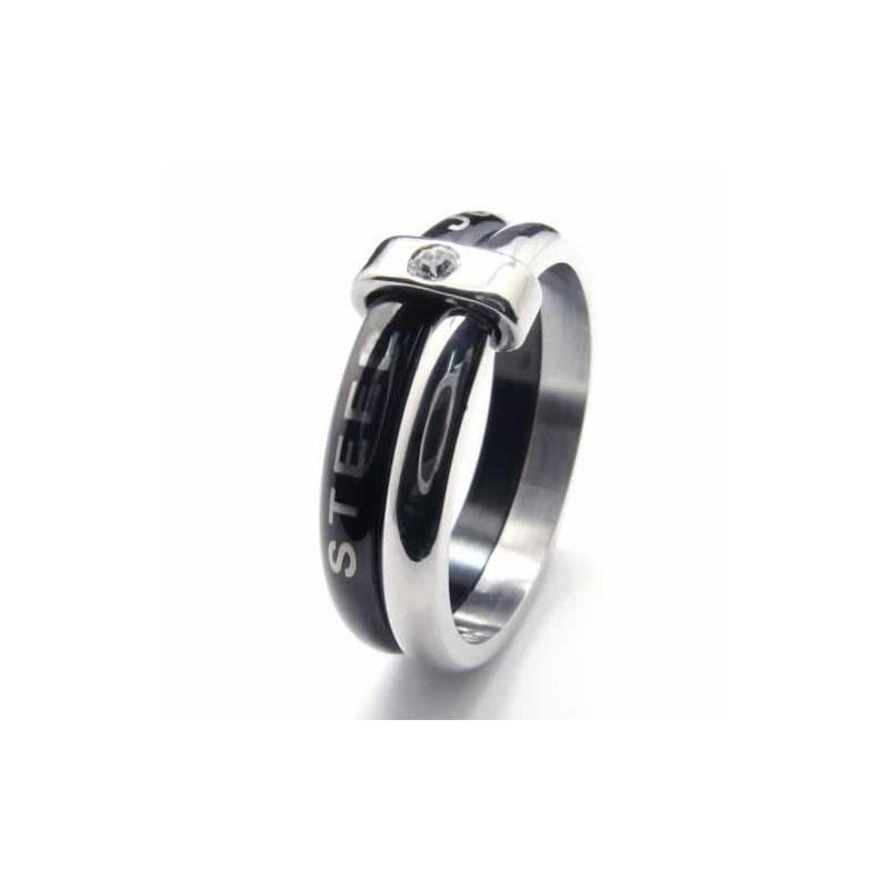 Anel De Corte Com Dois Círculos De 8 Mm De Diamantes Em Titânio Incrustado Anel De Corte Com Dois Círculos De 8 Mm De Diamantes Em Titânio Incrustado