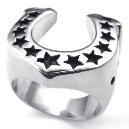 Anel De Casco De Cavalo De Titânio Com Estrela De Cinco Pontas