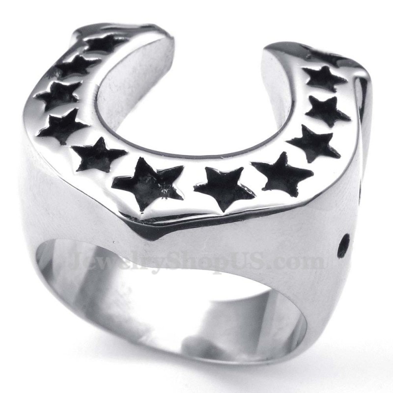 Anel De Casco De Cavalo De Titânio Com Estrela De Cinco Pontas Anel De Casco De Cavalo De Titânio Com Estrela De Cinco Pontas