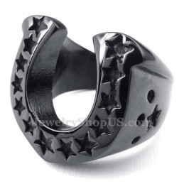 Anel De Casco De Cavalo De Titânio Preto Com Estrela De Cinco Pontas