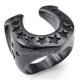 Anel De Casco De Cavalo De Titânio Preto Com Estrela De Cinco Pontas